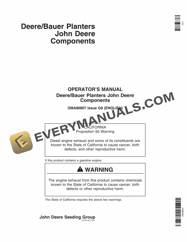 John Deere Bauer Planter Components Operator Manual OMA86807 3 John Deere Bauer Planter Components Operator Manual OMA86807
