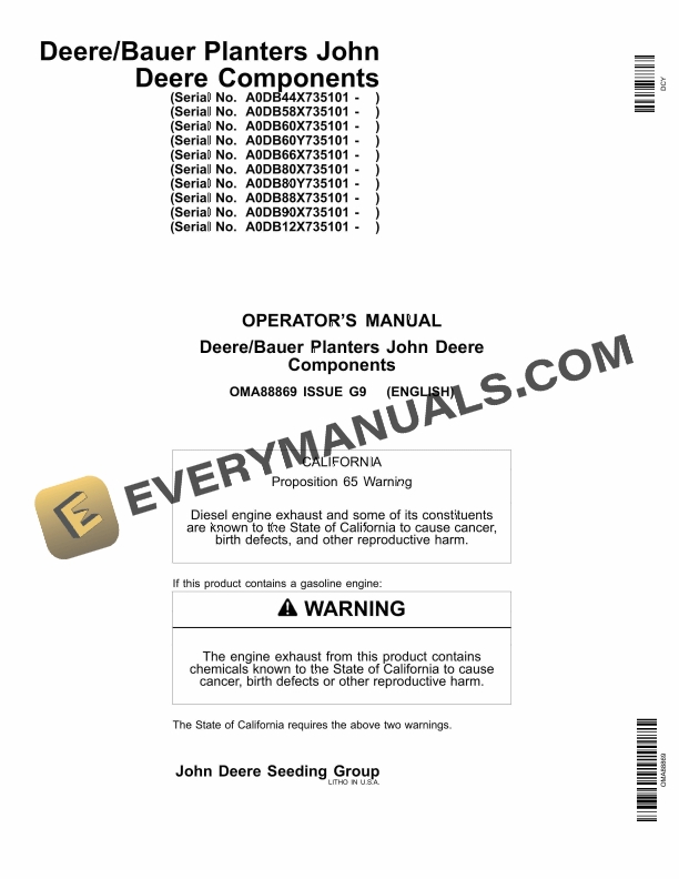 John Deere Bauer Planter Components Operator Manual OMA88869 1 John Deere Bauer Planter Operator Manual OMA88869 1