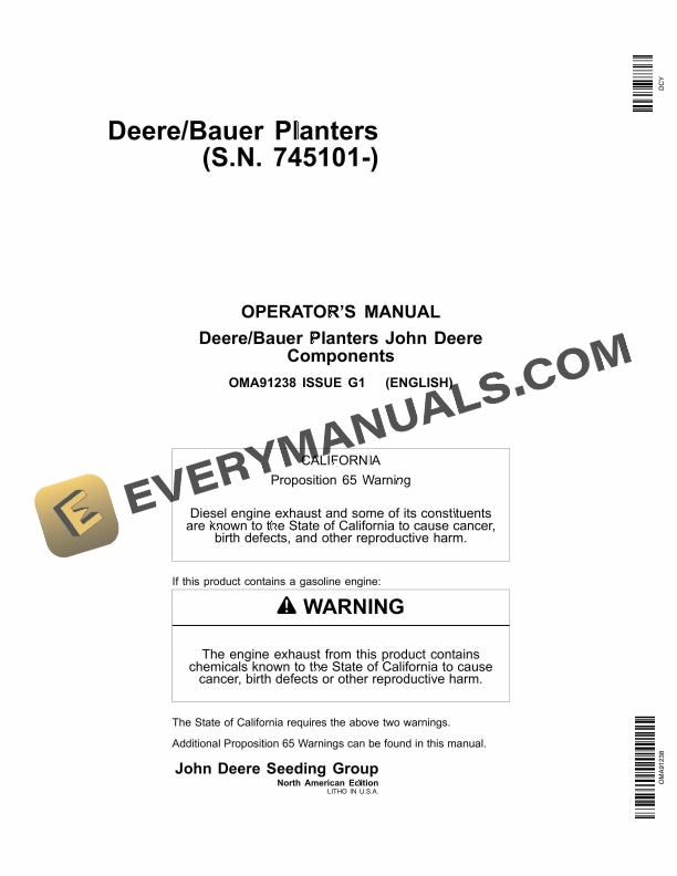John Deere Bauer Planter Components Operator Manual OMA91238 1 John Deere Bauer Planter Operator Manual OMA91238 1