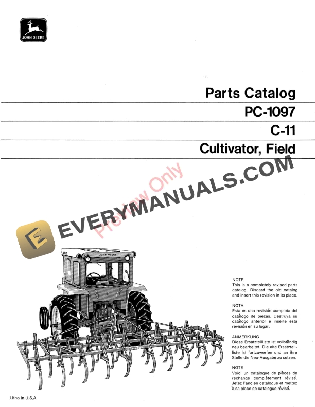 John Deere C 11 Field Cultivator and Culti Parts Catalog PC1097 01FEB71 1