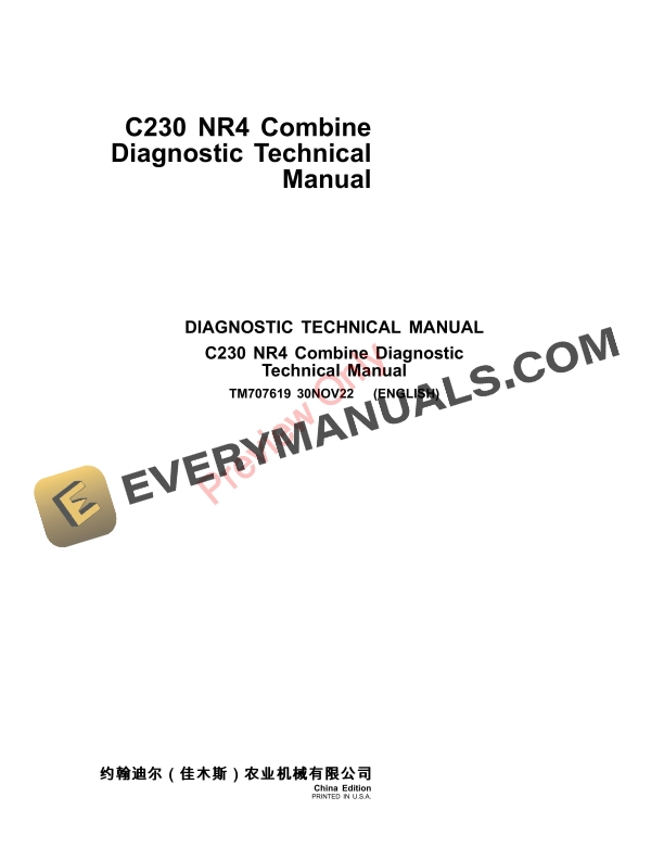 John Deere C230 Combine Diagnostic Technical Manual TM707619 30NOV22 1