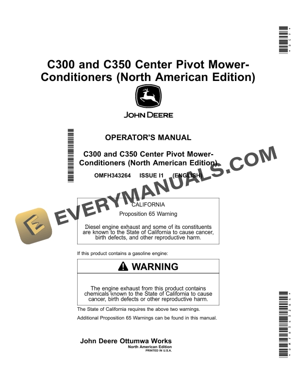 John Deere C300 and C350 Center Pivot Mower Conditioner Operator Manual OMFH343264 1