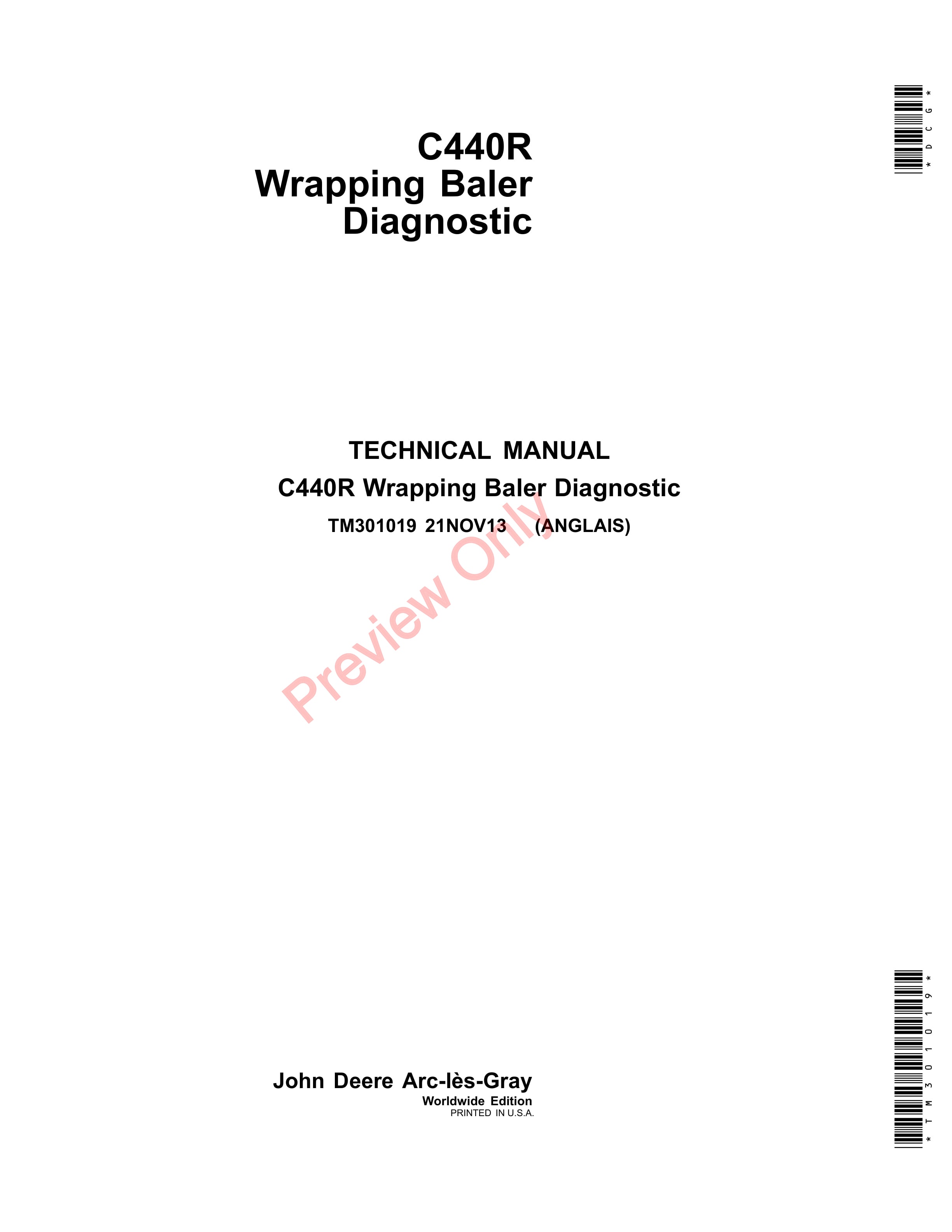 John Deere C440R Wrapping Baler Technical Manual TM301019 21NOV13 1