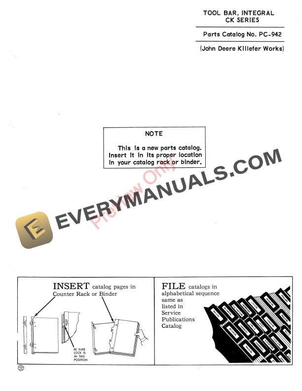 John Deere CK Series Integral Tool Bar Parts Catalog PC942 01JAN65