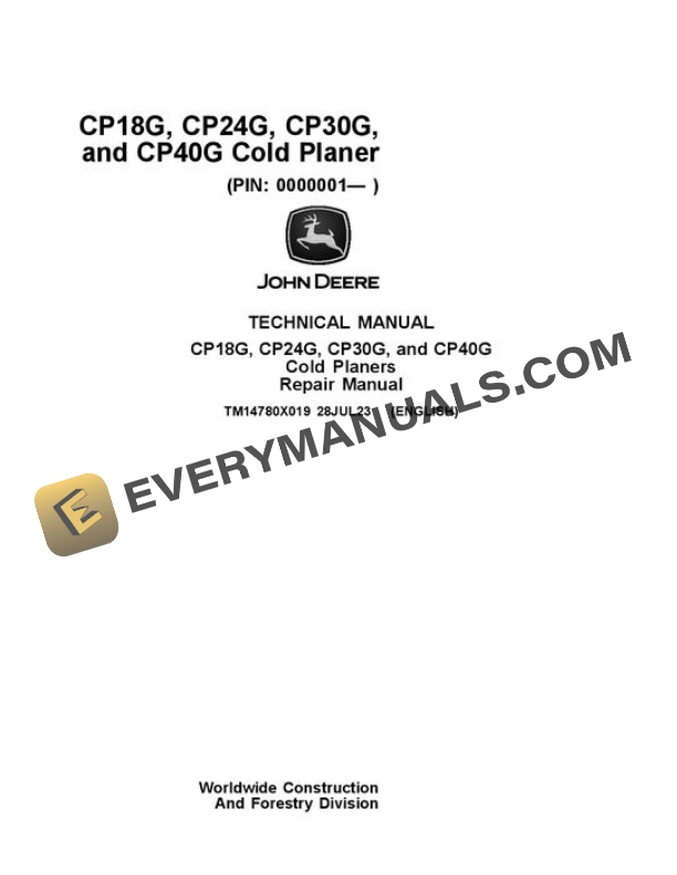 John Deere CP18G CP24G CP30G CP40G Attachment Repair Manual TM14780X019