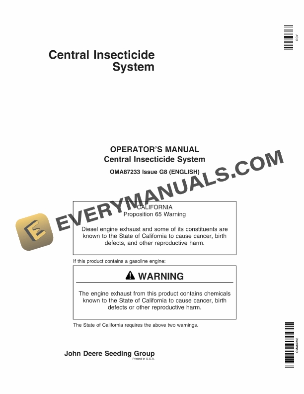John Deere Central Insecticide System Operator Manual OMA87233 1