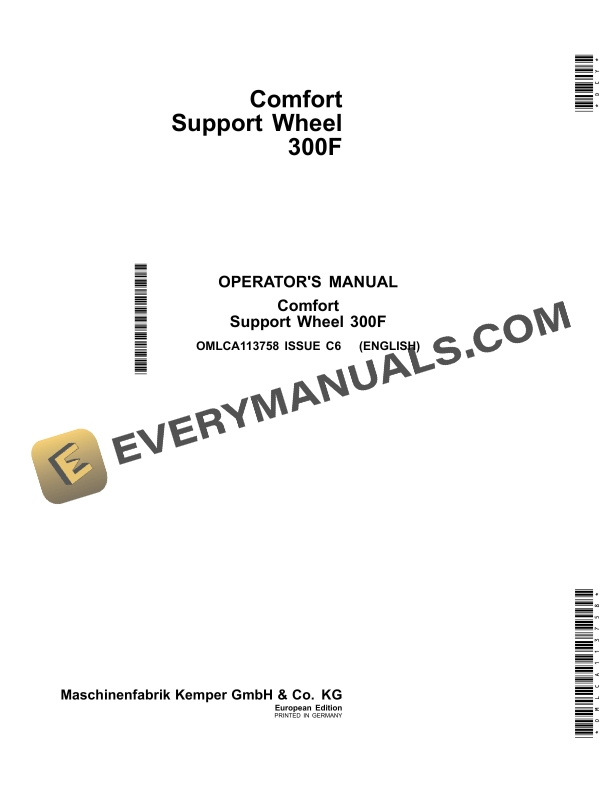 John Deere Comfort Support Wheel 300F Operator Manual OMLCA113758