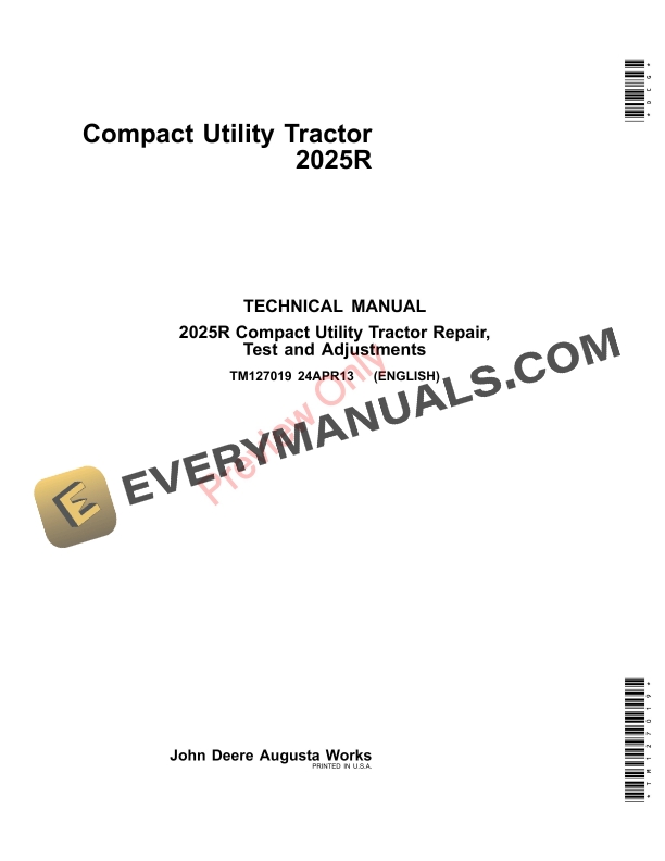 John Deere Compact Utility Tractor 2025R (010001-) Technical Manual TM127019 24APR13