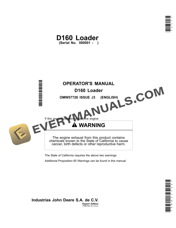 John Deere D160 Loader Operator Manual OMW57726 2 John Deere D160 Loader Operator Manual OMW57726 1