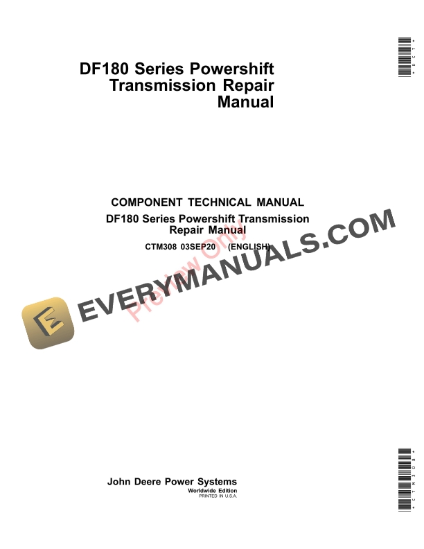 John Deere DF180 Series Powershift Transmission Component Technical Manual CTM308 03SEP20 1