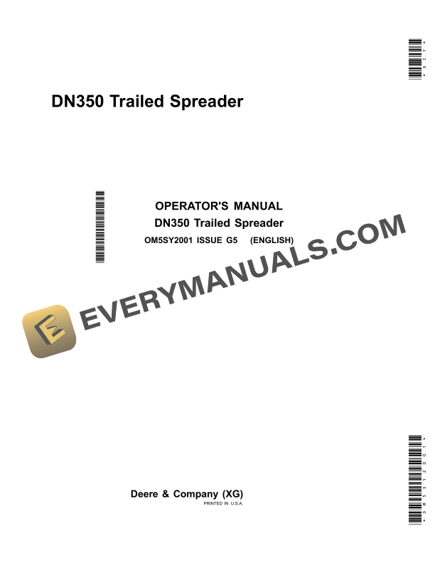 John Deere DN350 Trailed Spreader Operator Manual OM5SY2001 3 John Deere DN350 Trailed Spreader Operator Manual OM5SY2001