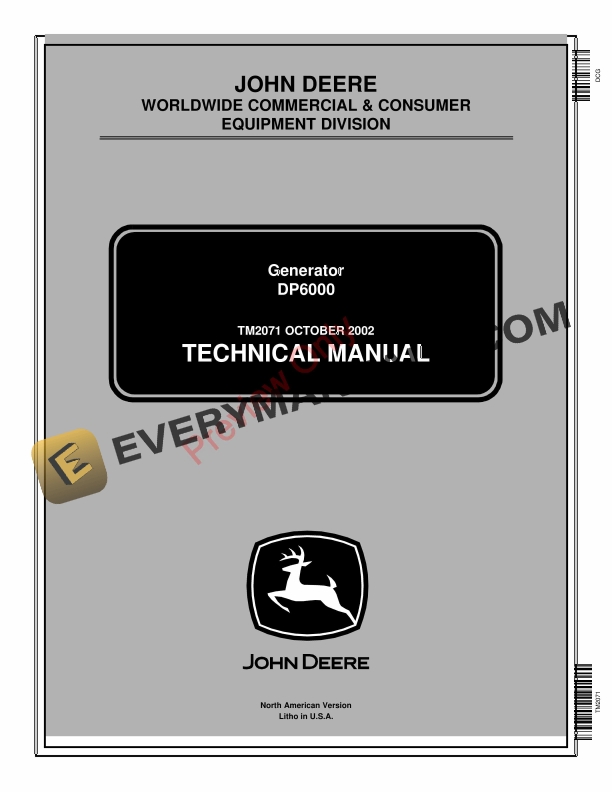 John Deere DP6000 Generator Technical Manual TM2071 01OCT02