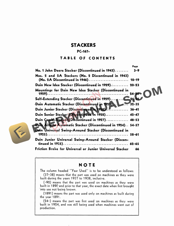 John Deere Dain Stackers Parts Catalog PC167 01APR51 1