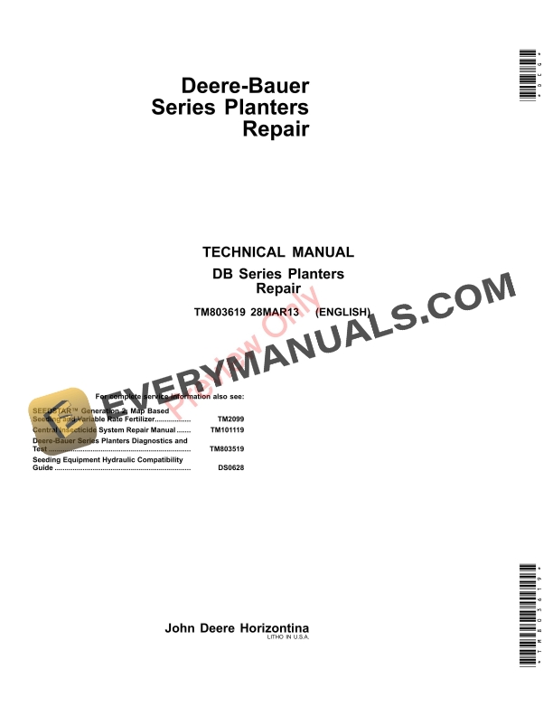 John Deere Deere-Bauer Series Planters (Horizontina) Technical Manual TM803619 28MAR13