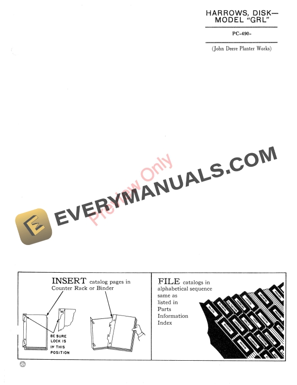 John Deere Disk Harrow - Model GRL Parts Catalog PC490 01JUL56