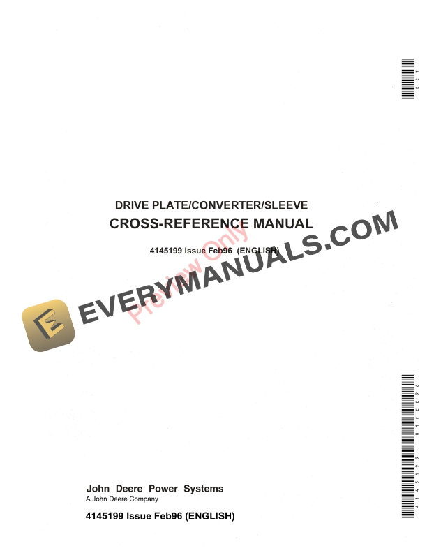 John Deere Drive Plate Converter Sleeve Cross Cross Reference Manual 4145199 01FEB96 1