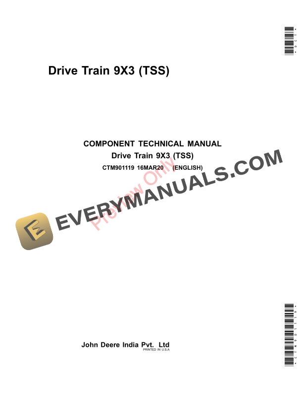 John Deere Drive Train 9X3 (TSS) Component Technical Manual CTM901119 16MAR20 PDF