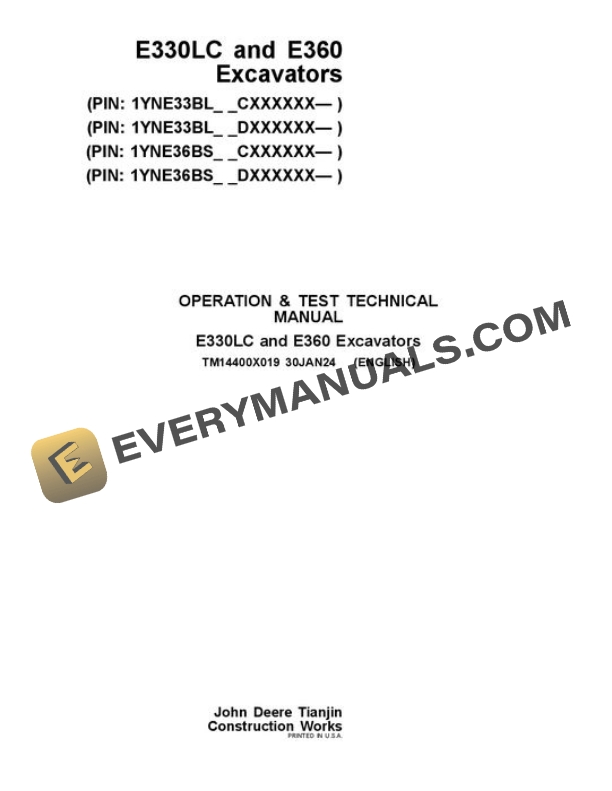 John Deere E300LC E360 Excavator Test Manual TM14400X019