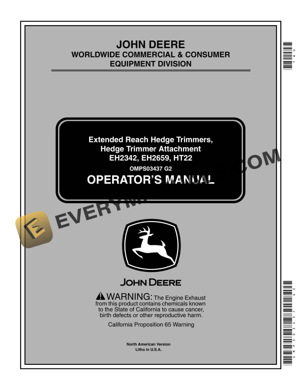 John Deere EH2342 EH2659 HT22 Extended Reach Hedge Trimmer Hedge Trimmer Attachment Operator Manual OMPS03437 1