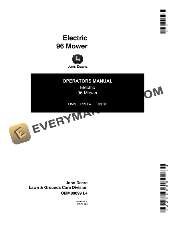 John Deere Electric 96 Mower Operator Manual OMM80099