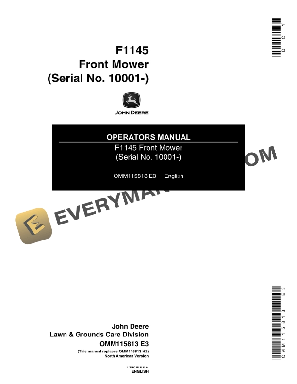 John Deere F1145 Front Mower Operator Manual OMM115813 1