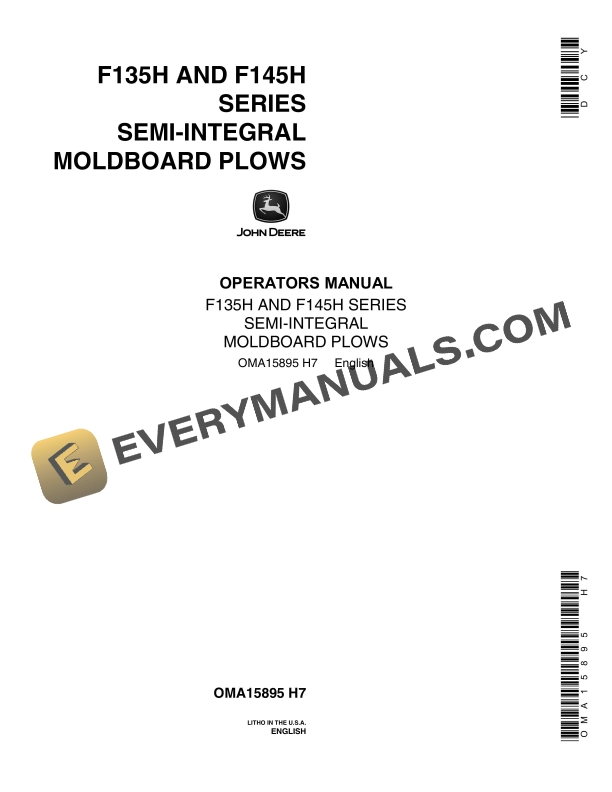 John Deere F135H AND F145H SERIES SEMI INTEGRAL MOLDBOARD PLOW Operator Manual OMA15895 1