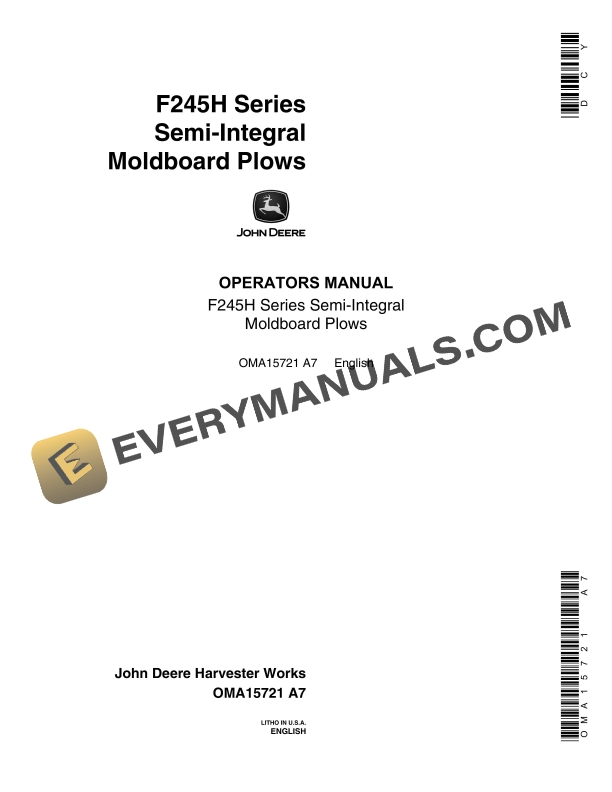 John Deere F245H Series Semi Integral Moldboard Plow Operator Manual OMA15721 1