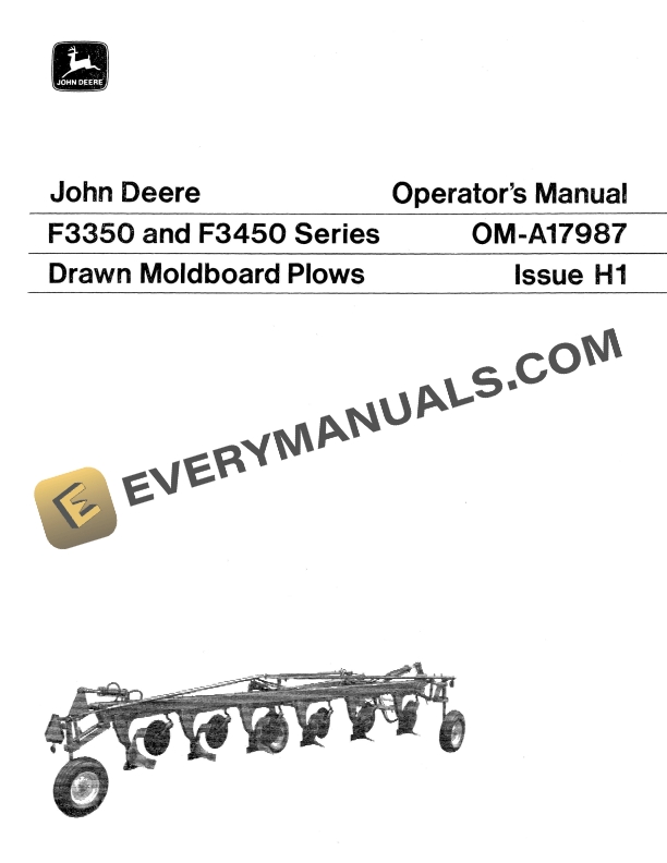 John Deere F3350 and F3450 Series Drawn Moldboard Plow Operator Manual OMA17987