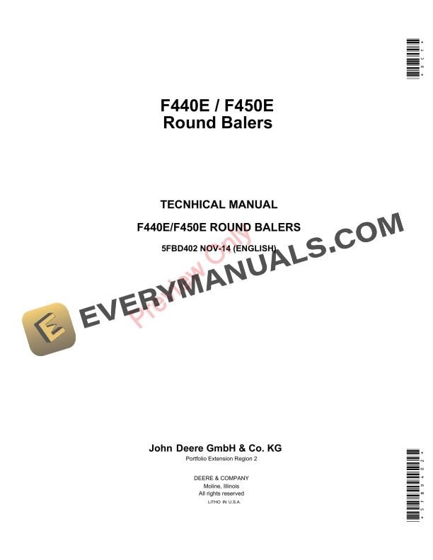 John Deere F440E and F450E Round Baler Technical Manual 5FBD402 17NOV14