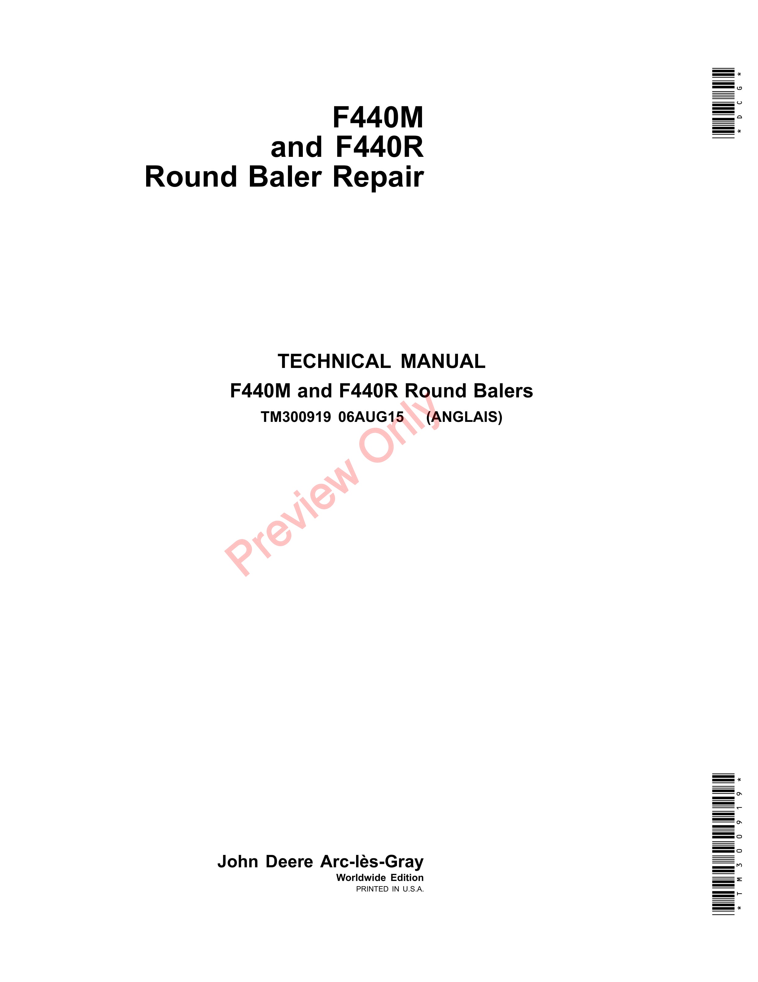 John Deere F440M and F440R Round Balers Technical Manual TM300919 06AUG15 1