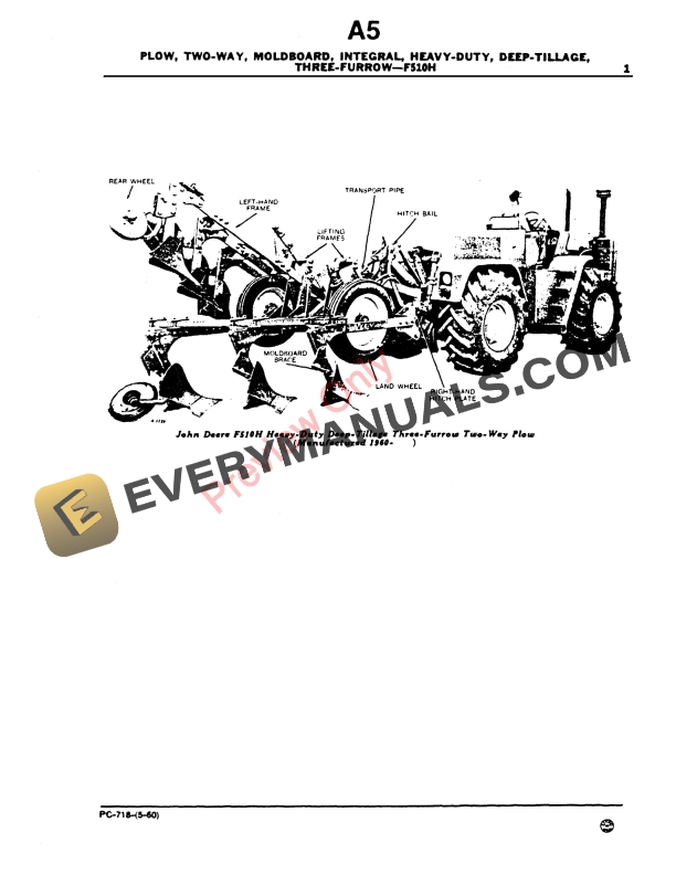 John Deere F510H Integral, Heavy-Duty, Deep Parts Catalog PC718 01MAY60