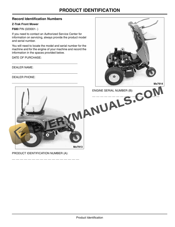 John Deere F680 ZTRAK Front Mower 020001 Operator Manual OMTCU14008 1