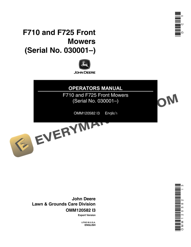 John Deere F710 and F725 Front Mowers Operator Manual OMM120582