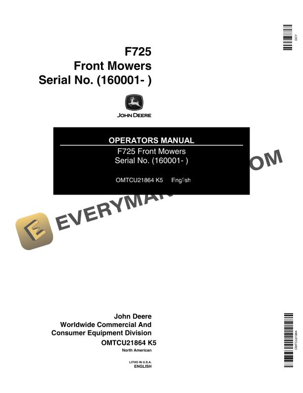 John Deere F725 Front Mowers Operator Manual OMTCU21864