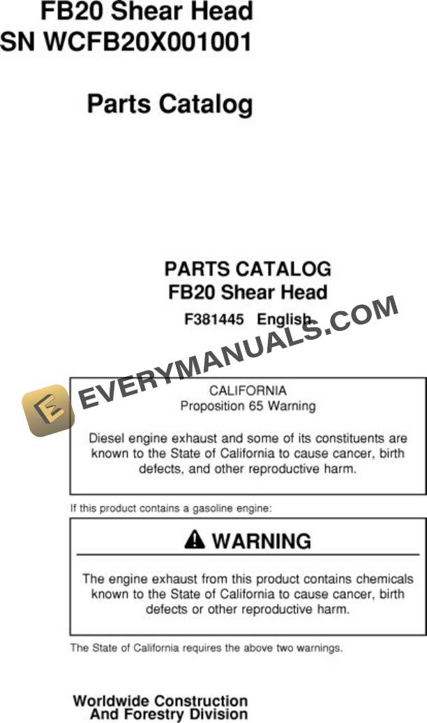 John Deere FB20 Felling Head Parts Catalog F381445