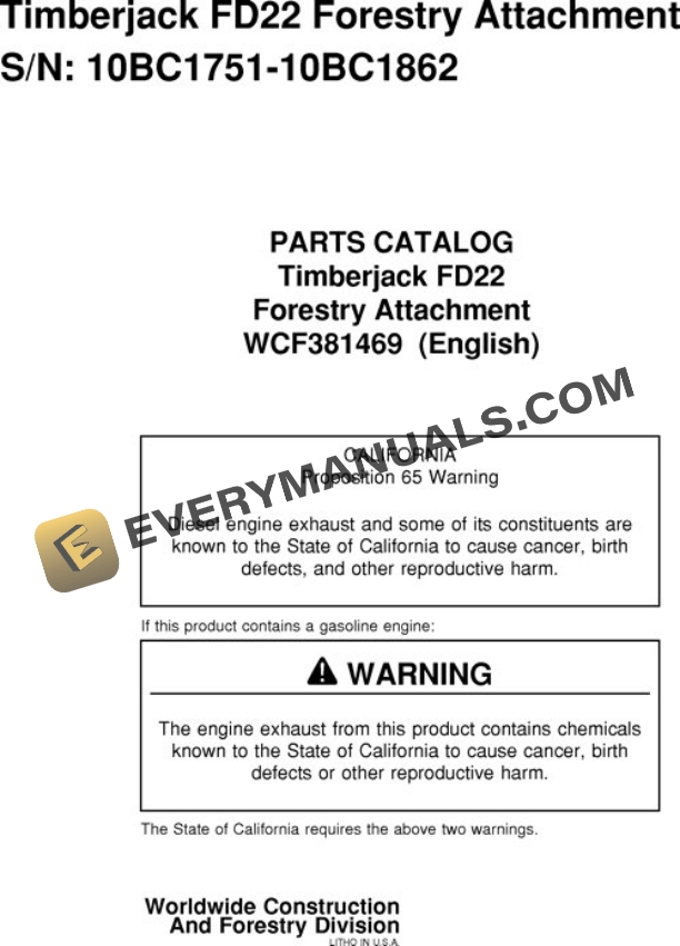 John Deere FD22 Felling Head Parts Catalog WCF381469