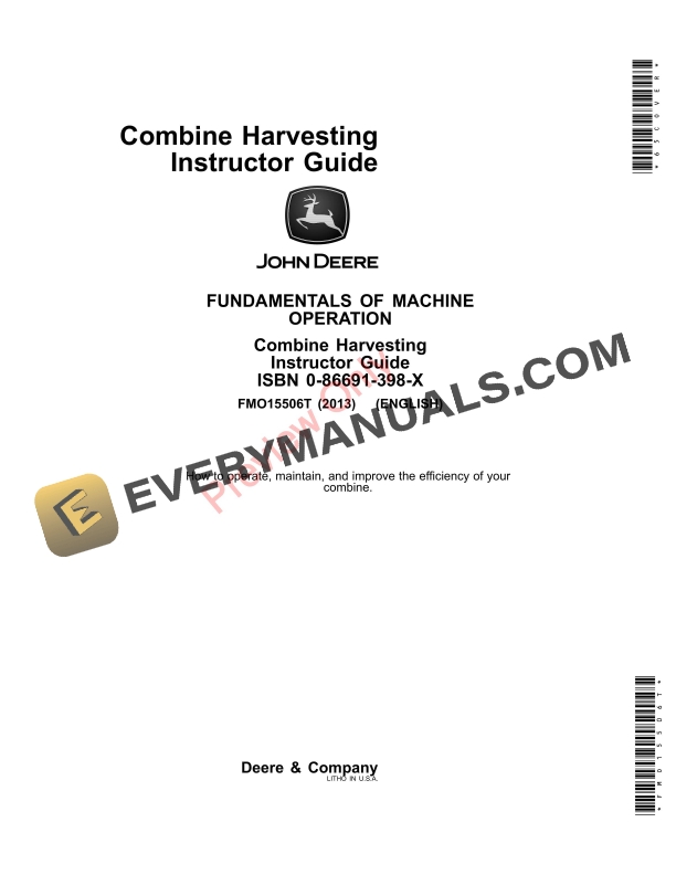 John Deere FOSFMO Combine Harvesting - Instructor Guide Fundamentals Of Machine Operation FMO15506T 27SEP13