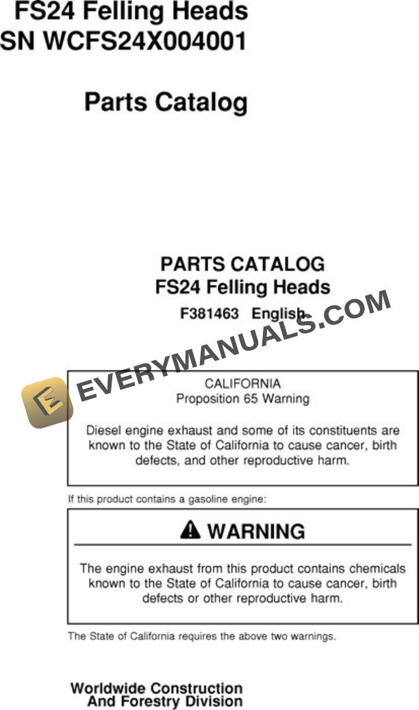 John Deere FS24 Stt Disc Saw Felling Head Parts Catalog F381463