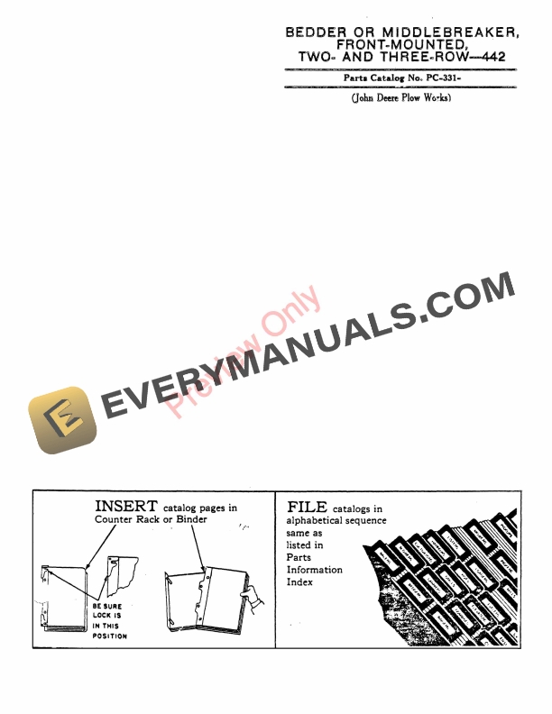 John Deere Front-Mounted Bedder or Middlebreaker - 442 Parts Catalog PC331 01JUL59
