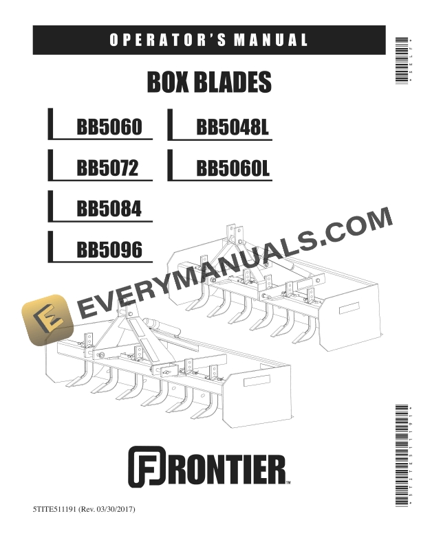 John Deere Frontier BB5060 BB5072 BB5048L BB5060L BB5084 BB5096 BOX BLADES Operator Manual 5TITE511191 1