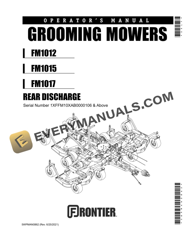 John Deere Frontier FM1012, FM1015, FM1017 Rear Discharge Grooming Mowers Operator Manual 5WPMAN0862