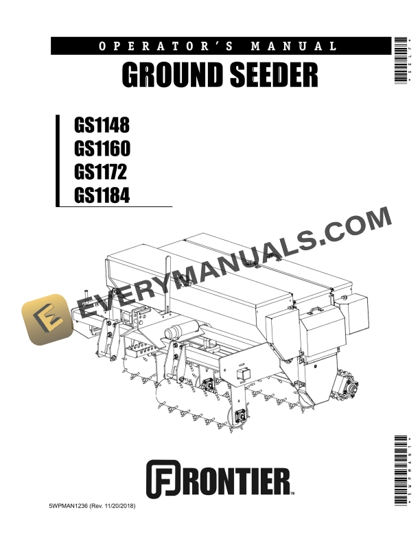 John Deere Frontier GS1148 GS1160 GS1172 GS1184 GROUND SEEDER Operator Manual 5WPMAN1236 1