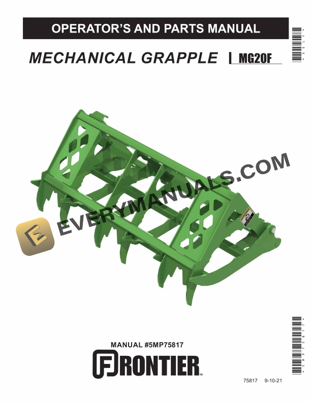 John Deere Frontier MG20F MECHANICAL GRAPPLE OPERATOR AND Parts Manual 5MP75817 1
