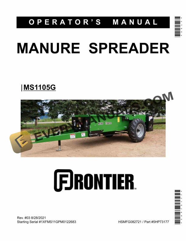 John Deere Frontier MS1105G MANURE SPREADER Operator Manual 5HP73177 1