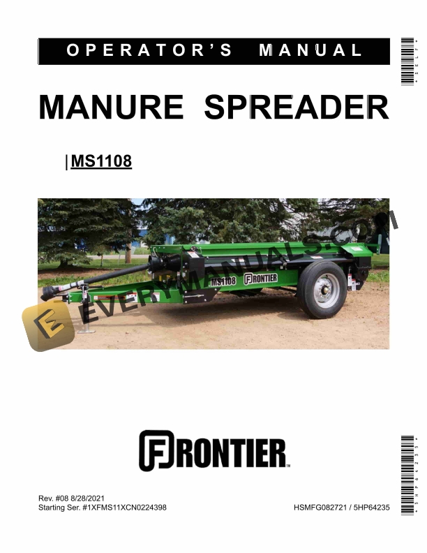 John Deere Frontier MS1108 MANURE SPREADER Operator Manual 5HP64235 1