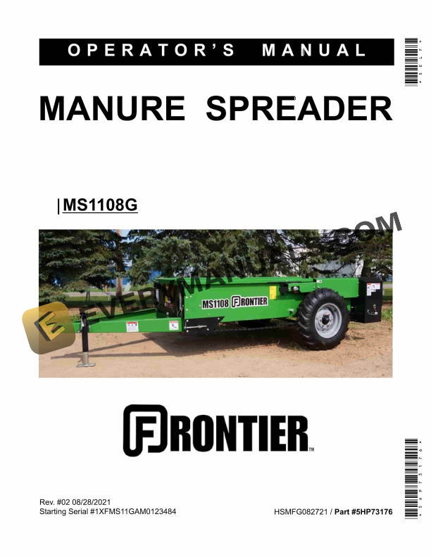 John Deere Frontier MS1108G MANURE SPREADER Operator Manual 5HP73176 1