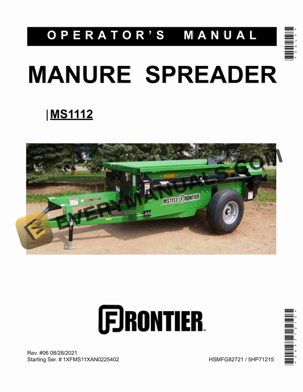 John Deere Frontier MS1112 MANURE SPREADER Operator Manual 5HP71215 1