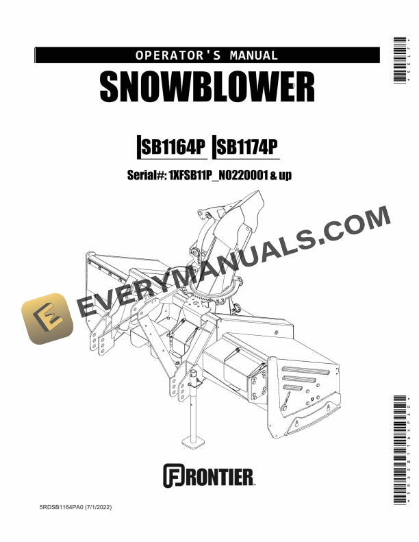 John Deere Frontier SB1164P SB1174P SNOWBLOWER Operator Manual 5RDSB1164PA0 1