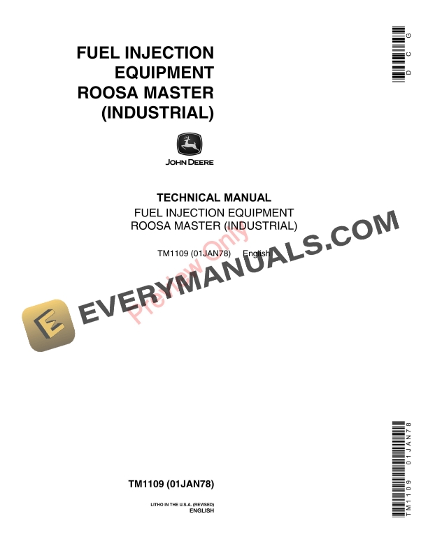 John Deere Fuel Injection Equipment Roosa Master Industrial Technical Manual TM1109 01JAN78 1