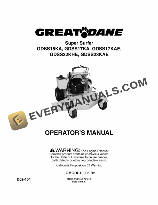 John Deere GDSS15KA GDSS17KA GDSS17KAE GDSS22KHE GDSS23KAE Super Surfer Operator Manual OMGDU10005 1